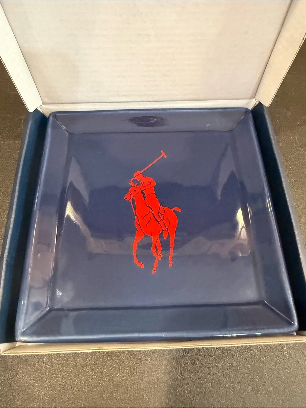 Polo by Ralph Lauren Navy Porcelain Dish with Red Pony Logo